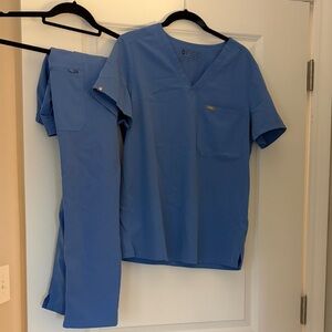 Figs Cornflower Blue Medical Scrub Top and Pants
